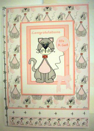 Baby Girl Card Front Layers Bow and Gift Tag by Ruth Murphy
