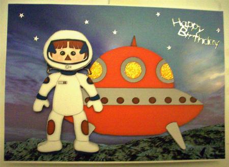Cartoon Astronaut 1 Quick Card Front with Decoupage by Ruth Murphy