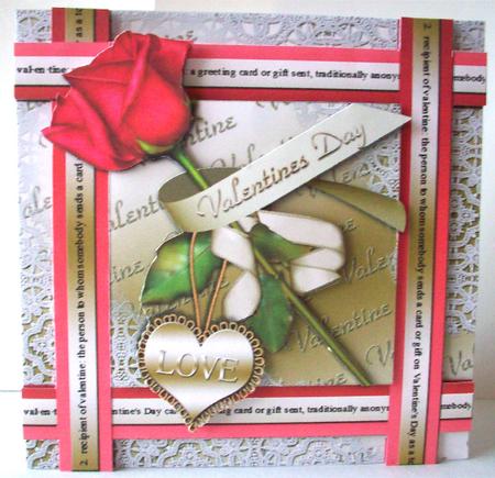 Red Rose Gold Valentine 5in Cut and Fold Card by Ruth Murphy