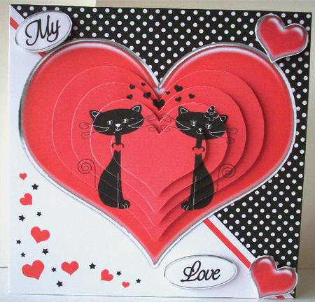 Kool Kats Purrfect Love Quick Card with Heart Shaped Pyramage by Ruth Murphy