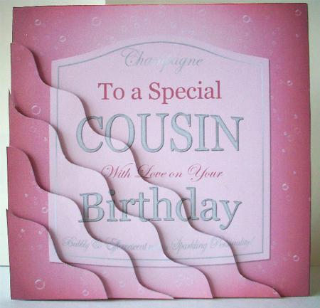 Cousin Birthday Pink Champers Label Wavy Corner by Ruth Murphy