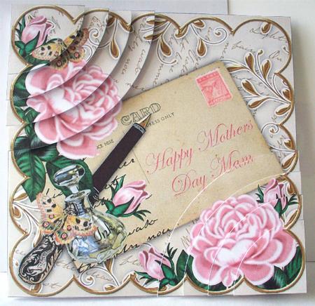 Pink Roses Cream Mothers Day Mam 6in Duo Corner Stacker by Ruth Murphy
