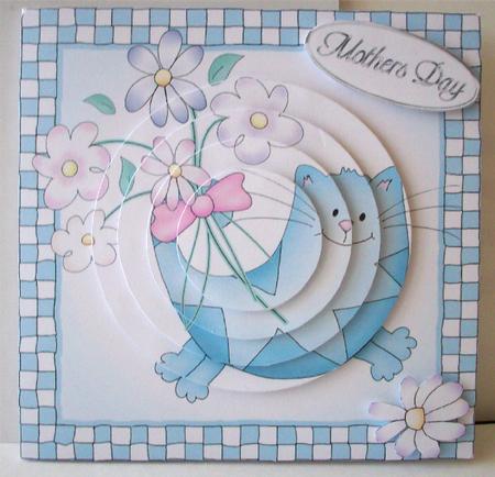 Cute Cat Quick Card with Circle Pyramage Topper by Ruth Murphy