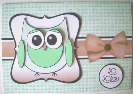 Cute Owl Sorry Decoupage Card Front - Brown & Pistachio by Ruth Murphy