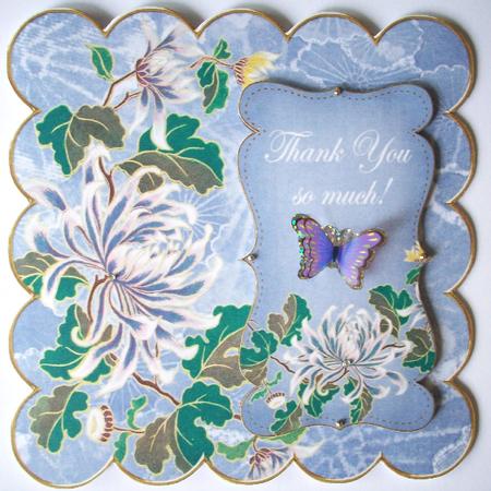 Blue Oriental Lotus Thank You 8in Scallop Topper by Ruth Murphy