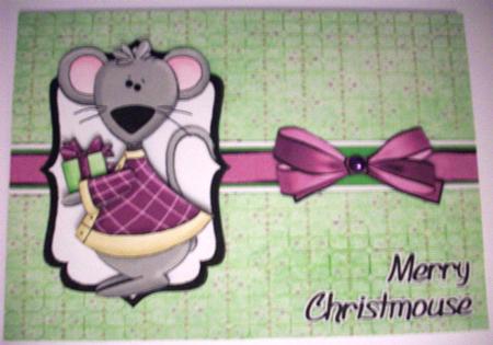 Merry Christmouse Decoupage Card - Purple & Green by Ruth Murphy