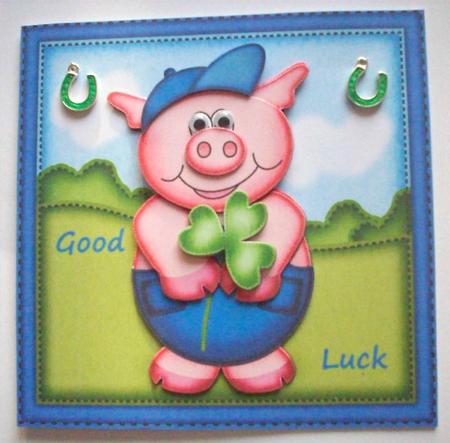 8 x 8 Ziggy Piggy's Good Luck Clover Scalloped Corner Topper by Ruth Murphy