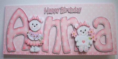 Large Dl Birthday Anna Teddies Quick Card N 3D Decoupage by Ruth Murphy