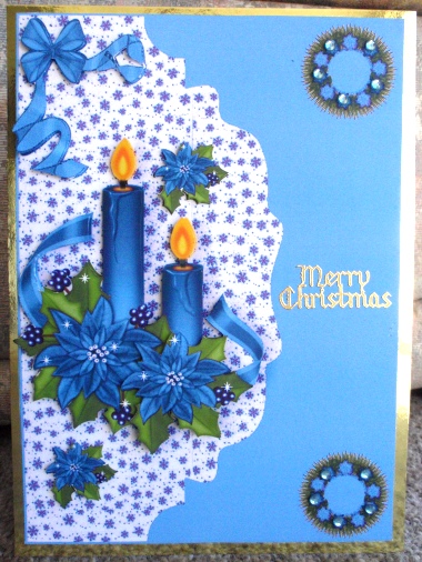 Festive Blue Candles and Poinsettias by Ruth Taylor