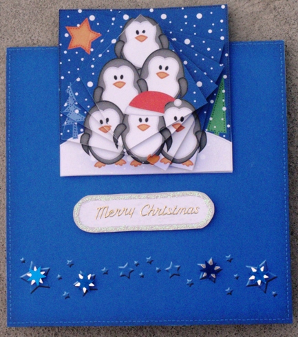 Christmas Penguins No-Hole Easy Over the Edge Card & Spiral Pyramid Topper by Ruth Taylor