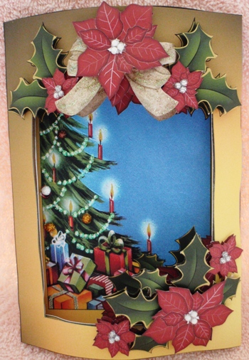 Inside Out Card Vintage Christmas with Poinsettia and Holly by Ruth Taylor