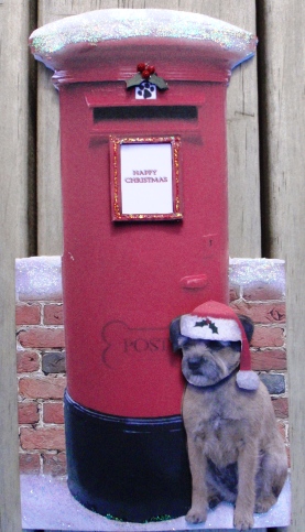 Border Terrier with a Christmas Post Box by Ruth Taylor