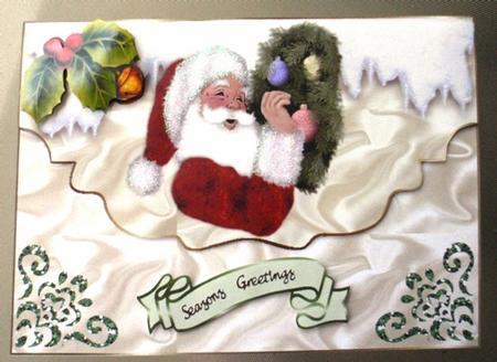 Santa on a Scalloped Envelope with Holly by Ruth Taylor