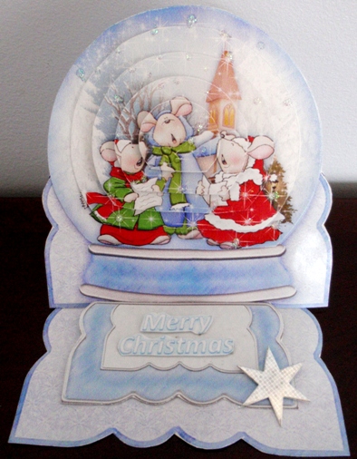 Carolling Mice Christmas Snow Globe Easel Card by Ruth Taylor