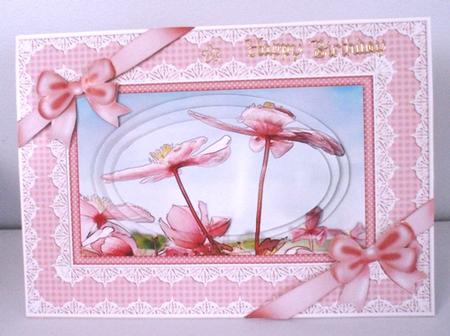 A5 Clematis and Lace Oval Pyramage Topper by Ruth Taylor