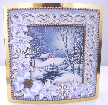 Blue Winter Walk Poinsettia Reverse Decoupage Step by Step by Ruth Taylor