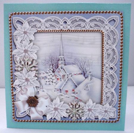 Blue Church Poinsettia Reverse Decoupage Step by Step by Ruth Taylor