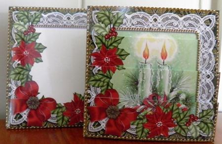 Candle Duo Poinsettia Mini Card Envelope Bottom Stacker by Ruth Taylor