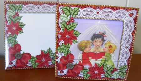 Carol Singers Poinsettia Mini Card Envelope Bottom Stacker by Ruth Taylor