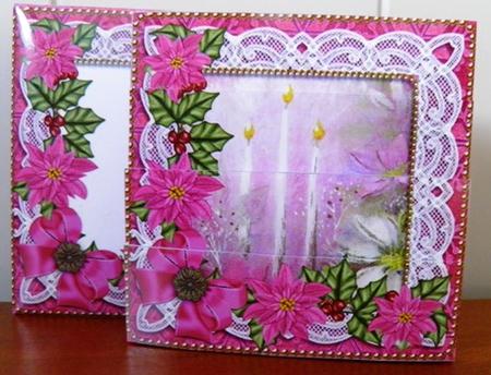Pink Candle Poinsettia Mini Card Envelope Bottom Stacker by Ruth Taylor