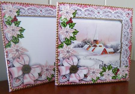 Pink Church Poinsettia Mini Card Envelope Bottom Stacker by Ruth Taylor
