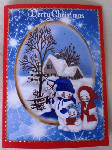 Snowman Family with Christmas Snow Scene A4 by Ruth Taylor