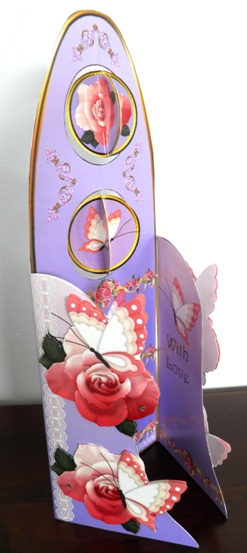 Tall Wing Card - Pink Roses & Butterflies by Ruth Taylor
