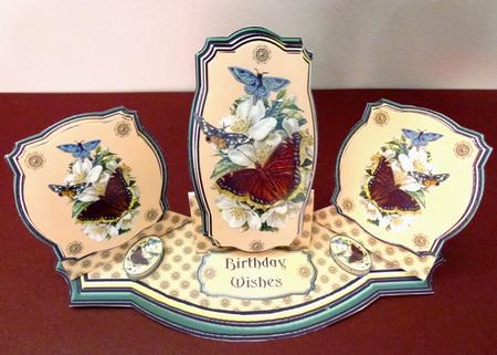 Triple Twist Easel Card - Butterflies on White Blooms by Ruth Taylor