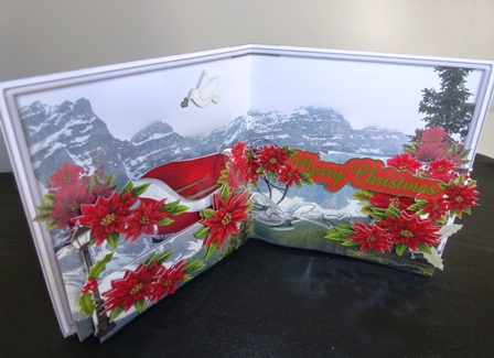 Triple Layer Pop Out Christmas Poinsettia Snow Scene by Ruth Taylor