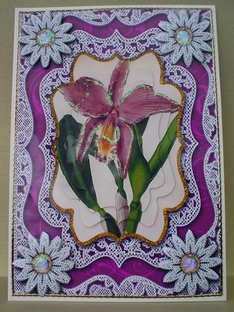 Single Purple Orchid A5 Lace Card Front Step by Step by Ruth Walters