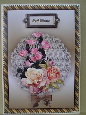 Pink Rose Birthday and Anniversary Card Front with Decoupage by Ruth Walters