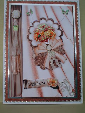 Peach Roses and Pearls on a Scallop by Ruth Walters