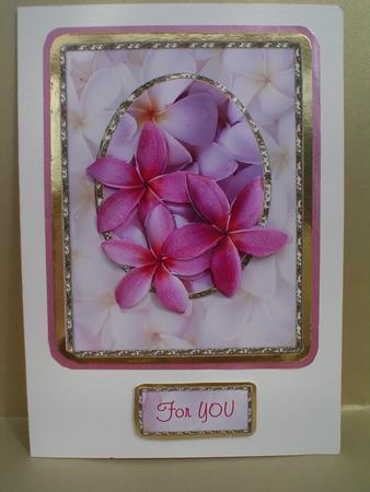 Floral Pink & Gold - Card Front with Tumbling Decoupage by Ruth Walters