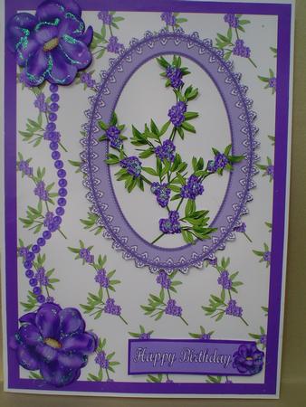 Purple Flower Sprigs Decoupage Card Front by Ruth Walters