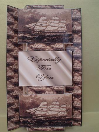 Old Sailing Ship Sepia 3 Panel Fold Back Card by Ruth Walters