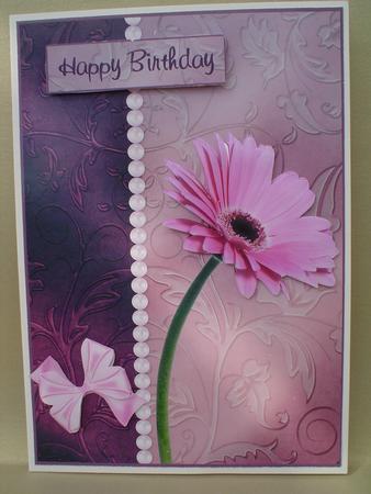 Pink Gerbera & Pearl Card Front. by Ruth Walters
