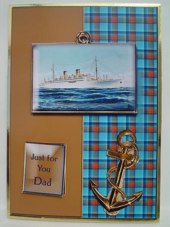 White Ocean Liner and Anchor with Tartan by Ruth Walters