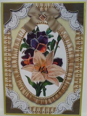 Lily Pansies Lace N Ruffles Card Front Step by Step by Ruth Walters