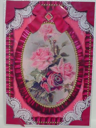 Pink Roses 2 Lace N Ruffles Card Front Step by Step by Ruth Walters