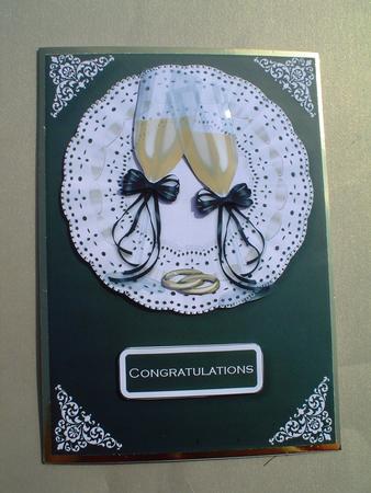 Champagne Glasses on Lace Card Front by Ruth Walters
