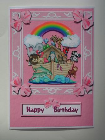 Baby Girl Noahs Ark Decoupage Quick Card Front by Ruth Walters