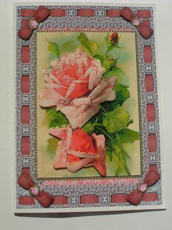 Pink Roses Lace Eyelet A5 Folded Card by Ruth Walters