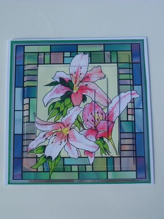 Stained Glass with Pinl Lilies by Ruth Walters