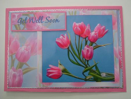 Pink Tulips on Misty Tulip Background Quick Card. Birthday, Thank You, Get Well -  by Ruth Walters