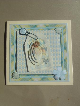 Baby Boy Shabby Plaid Card Front with Tag and Pyramid by Ruth Walters