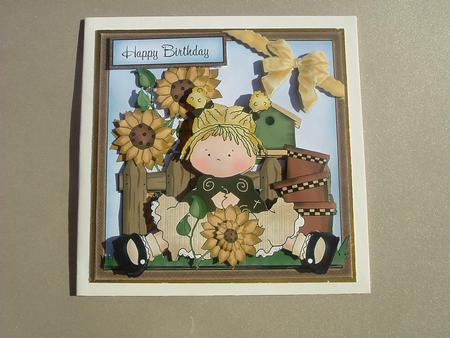 Little Sunflower Girl - Decoupage Card by Ruth Walters