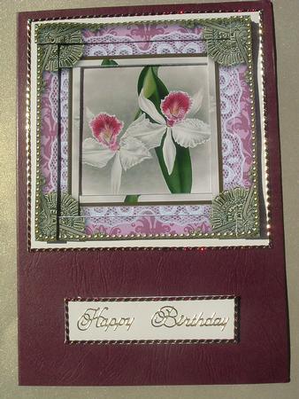 Pink Orchids 1 Spiral Edge Stacker Card Front by Ruth Walters