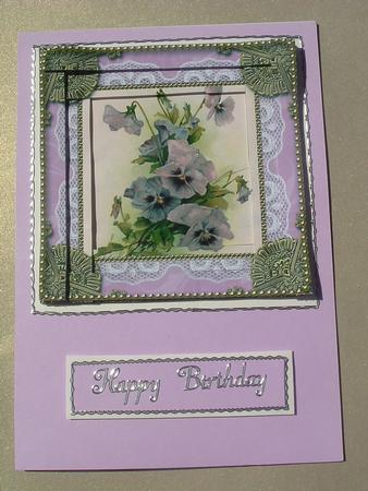 Purple Pansies Spiral Edge Stacker Card Front by Ruth Walters