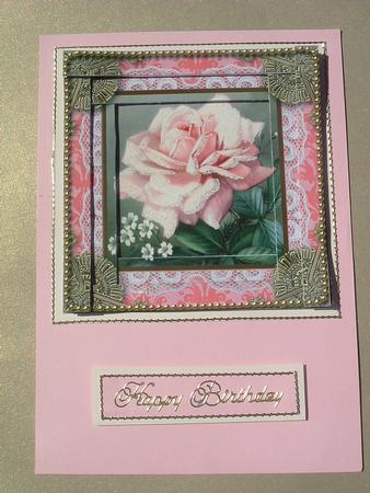 Pink Rose Spiral Edge Stacker Card Front by Ruth Walters