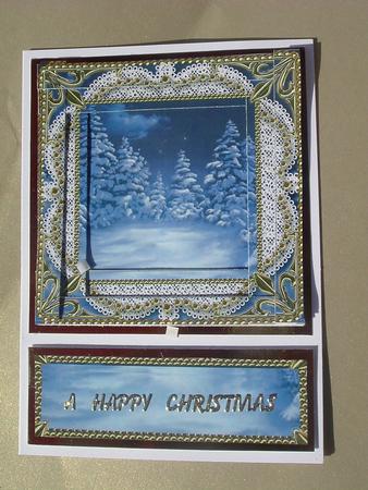 Blue Christmas Trees Spiral Edge Stacker Card Front by Ruth Walters